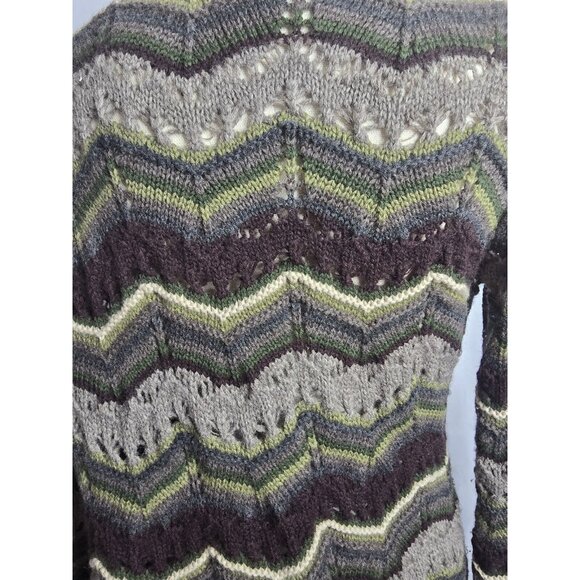 Putumayo 100% Wool Open Knit Cardigan Striped Multicolor Women's Size Small Boho - Picture 5 of 9